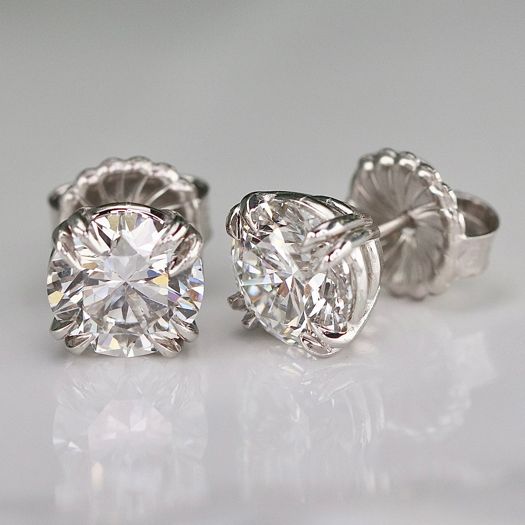 MANOR ROYAL: Lab grown 3.82ctw certed F/VS1 Ideal Diamond studs in 14k white gold