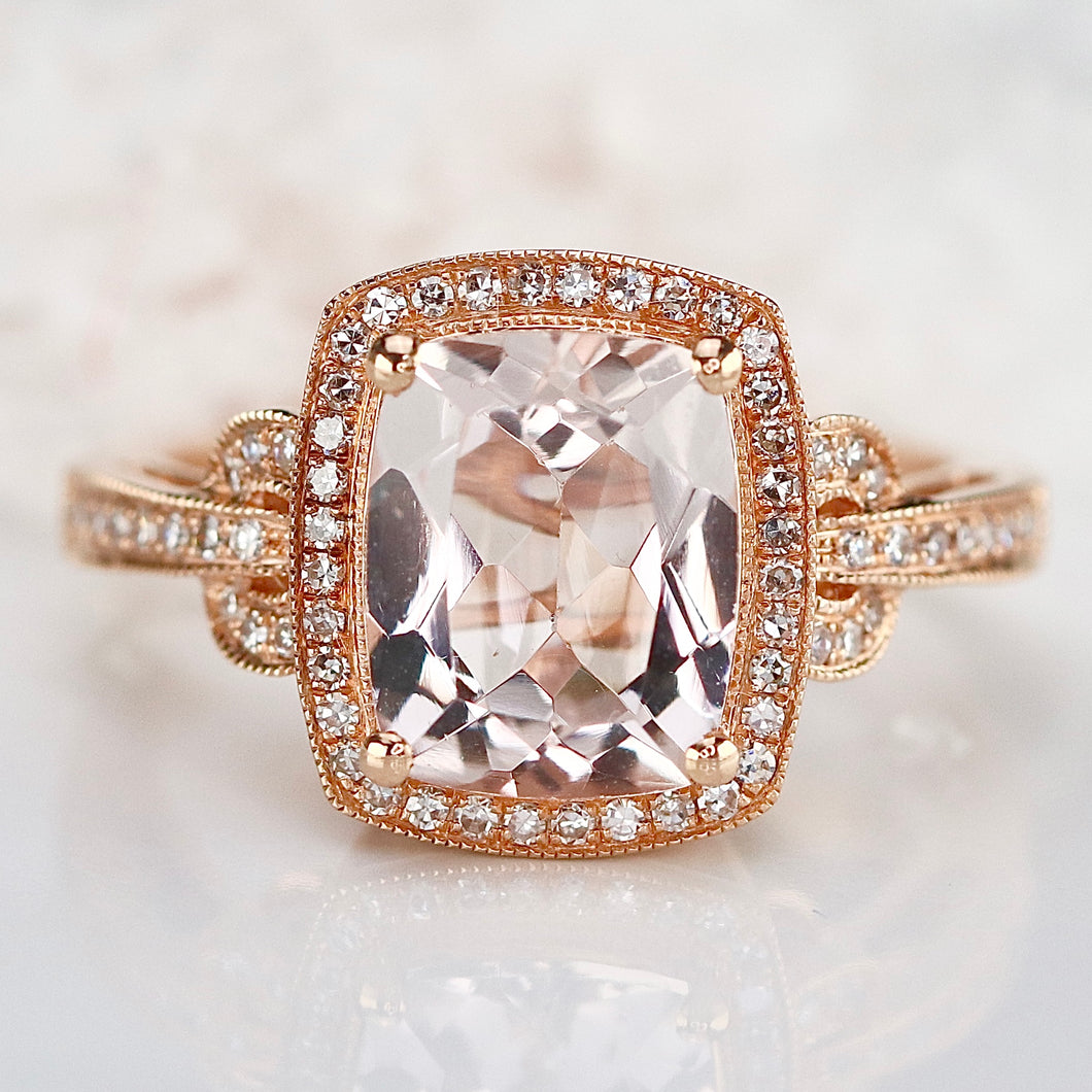 SPECIAL: Morganite and diamond ring in 14k rose gold by Effy