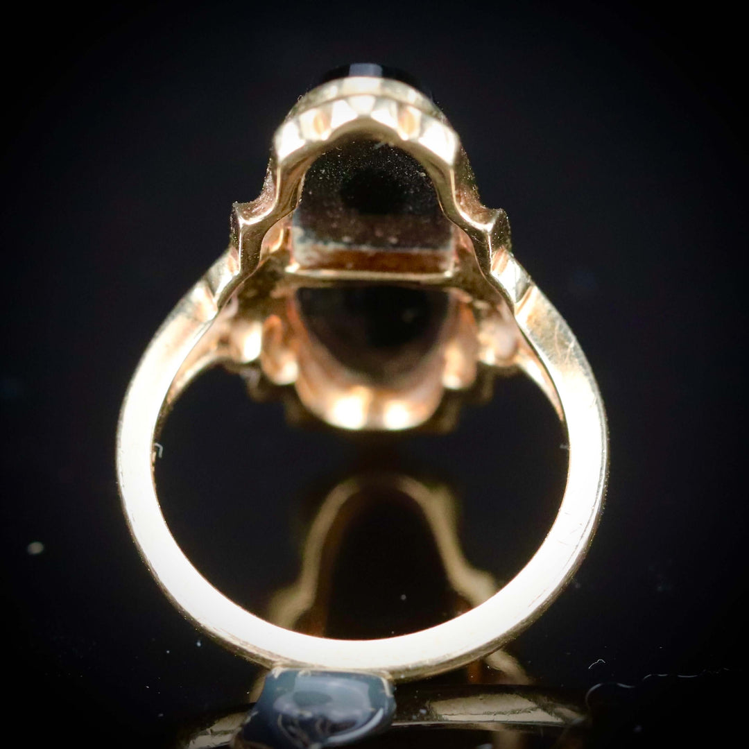 RESERVED: LAYAWAY PAYMENT 1 OF 3: Classic long and lean oval onyx vintage ring in yellow gold