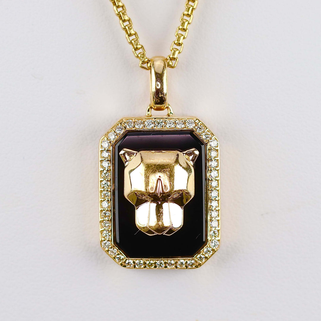 Onyx and diamond Panther necklace by Effy in 14k yellow gold