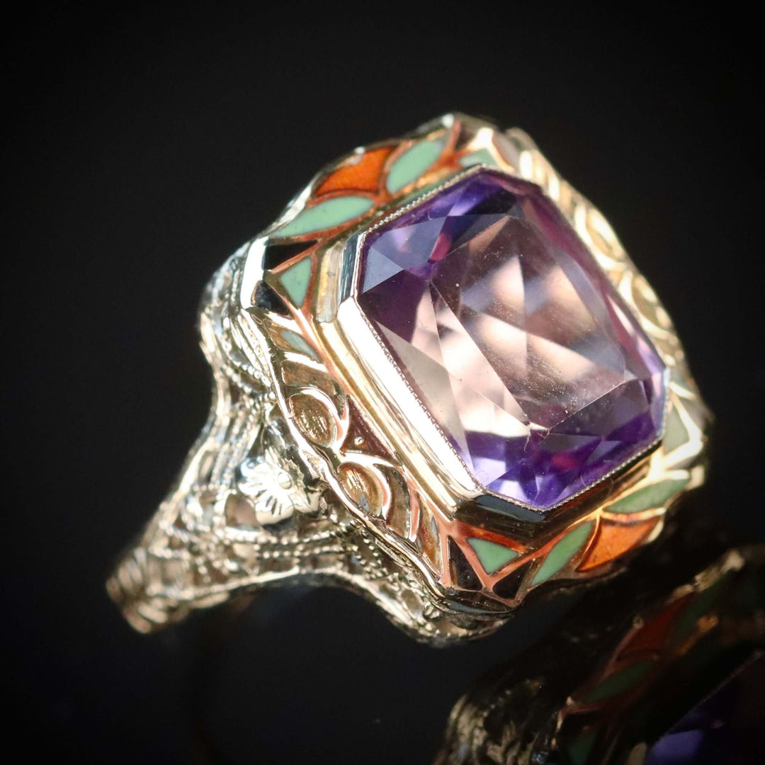 RESERVED: PAYMENT 4 OF 4: Antique amethyst filigree ring in 14k white/yellow gold