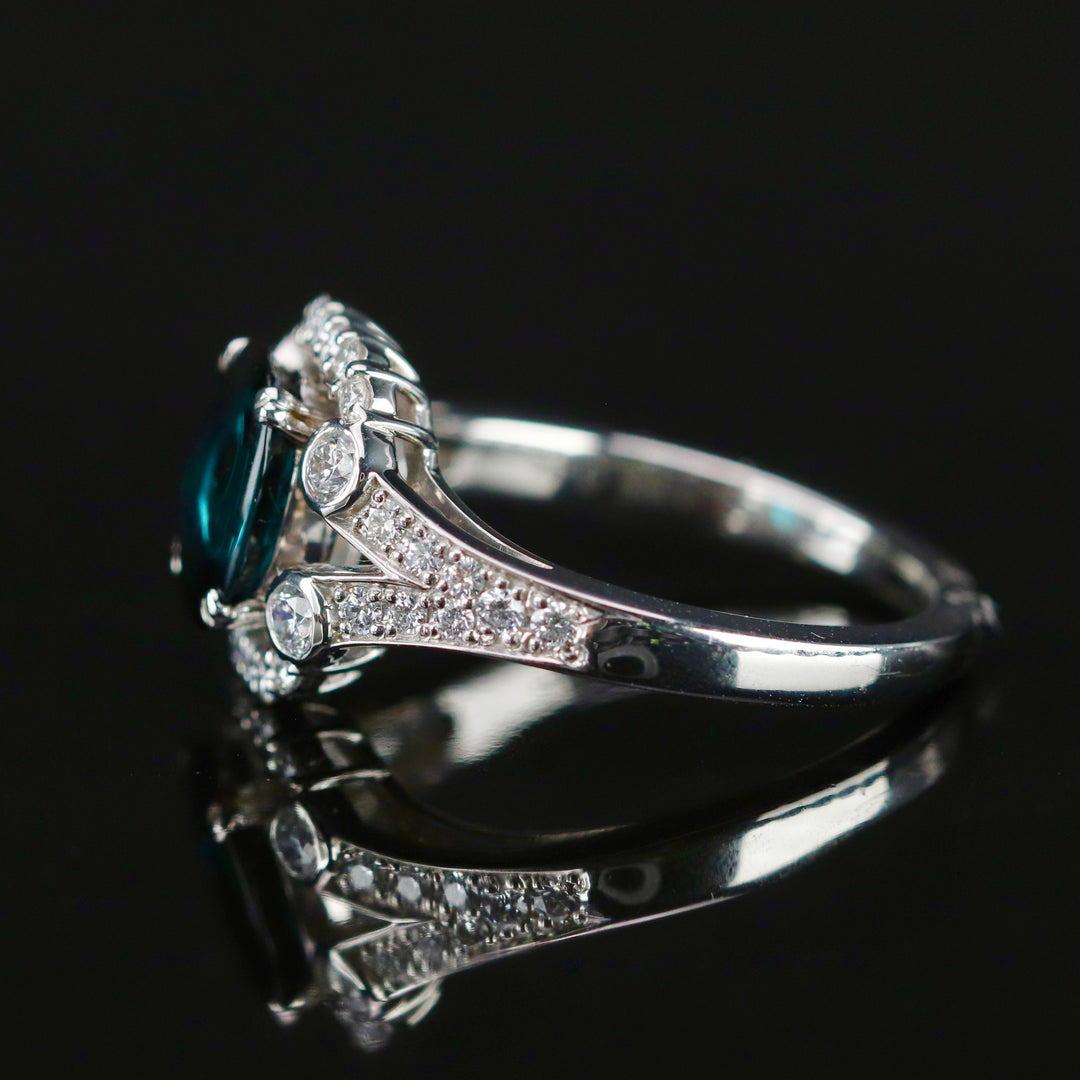 Estate indicolite and diamond ring in platinum
