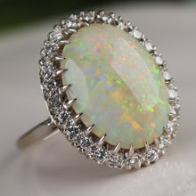 Load image into Gallery viewer, Magnificent vintage Opal and diamond ring in 14k white gold