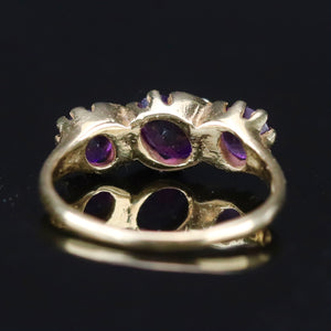 Vintage amethyst and seed pearl ring in 14k yellow gold