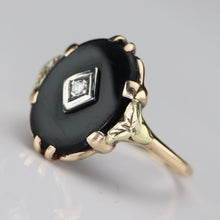 Load image into Gallery viewer, Vintage oval onyx and diamond ring in yellow gold