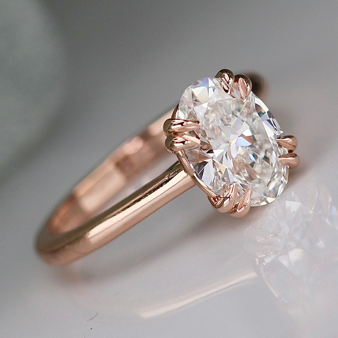 MANOR ROYAL:  The Ophelia - 1.95ct lab grown oval diamond ring in 14k rose gold D/VVS2