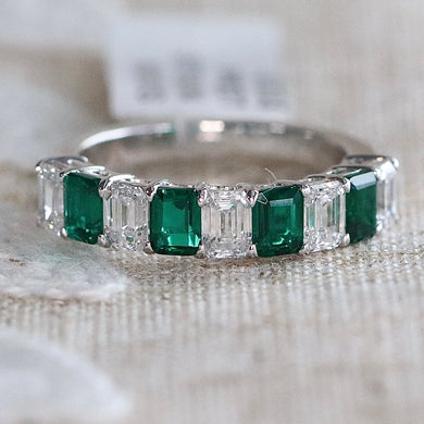 MANOR ROYAL: The Eugenie - Lab grown emerald and diamond ring in 14k white gold