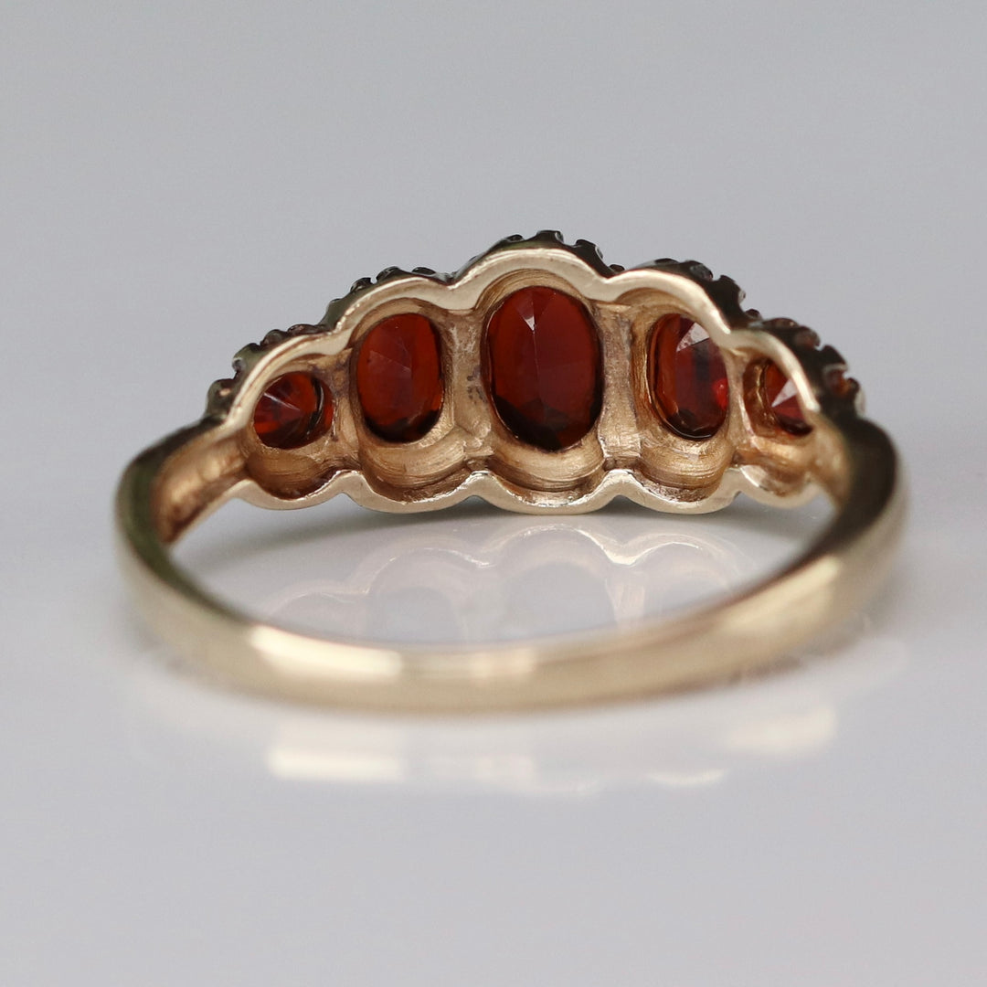 Vintage Garnet 5 stone band in yellow gold