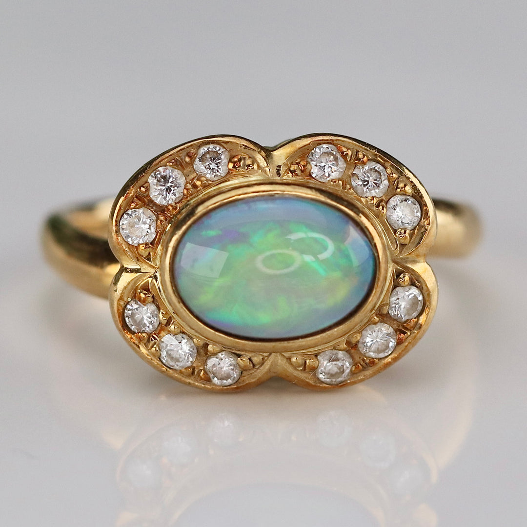 Estate Opal and diamond ring in 18k yellow gold