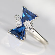 Load image into Gallery viewer, Vintage lab grown unusual blue and white spinel ring in white gold