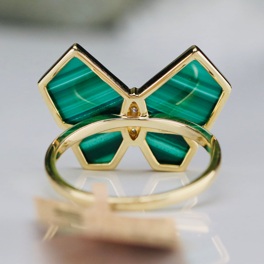 Malachite and diamond butterfly ring in 14k yellow gold by Effy