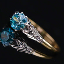 Load image into Gallery viewer, Vintage blue zircon ring in yellow and white gold from Manor Jewels