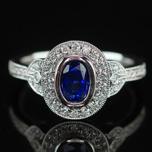 Load image into Gallery viewer, SALE!!  Sapphire and diamond ring in 14k white gold