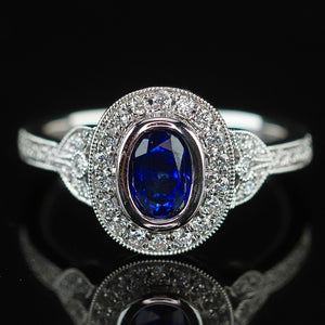 SALE!!  Sapphire and diamond ring in 14k white gold