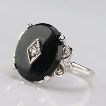 Load image into Gallery viewer, Vintage Onyx and diamond ring in white gold