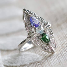 Load image into Gallery viewer, Platinum multi gemstone navette ring