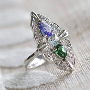 Platinum multi gemstone navette ring