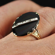 Load image into Gallery viewer, Oval vintage black onyx and diamond ring in yellow gold ring By Manor Jewels