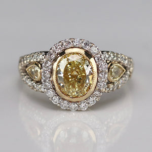 Estate 2.98ctw Natural yellow and white diamond ring in 18k white gold