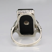 Load image into Gallery viewer, Art Deco oblong onyx and diamond vintage ring in 14k white gold