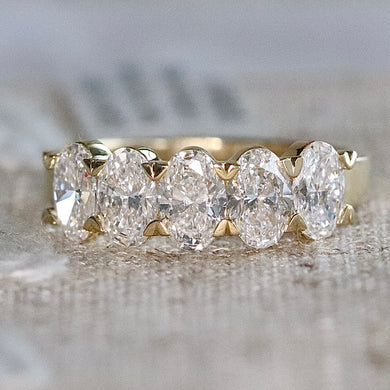 Lab grown 1.95ctw 5 stone oval diamond band ring in 14k yellow gold