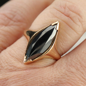 Vintage hematite navette ring in yellow gold