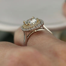 Load image into Gallery viewer, Natural double diamond halo with lab grown cushion diamond ring in 14k SPECIAL