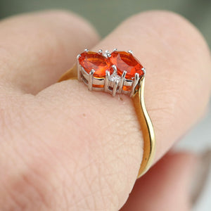 Estate fire opal and diamond ring in 18k yellow gold