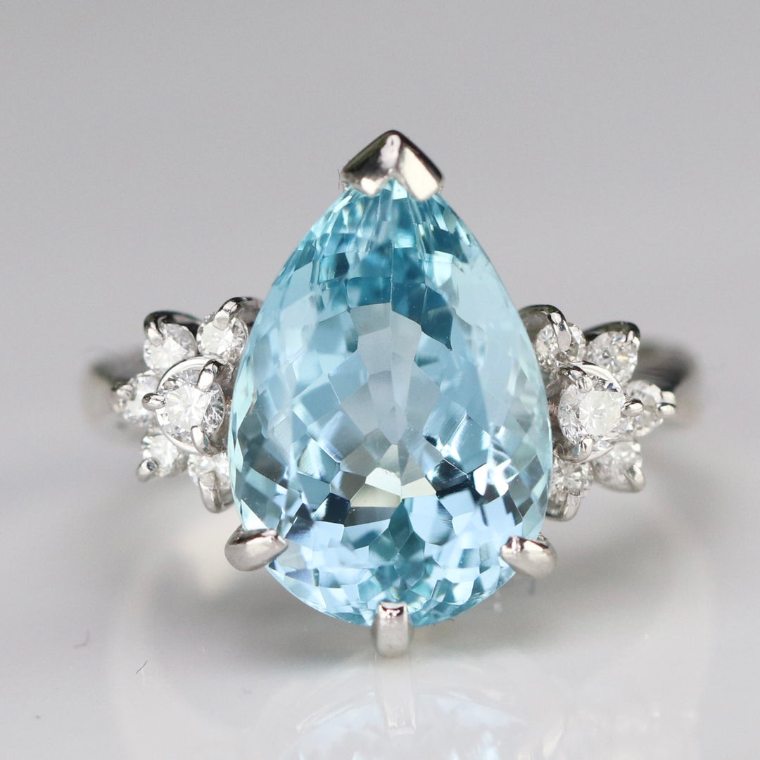 Estate heirloom quality Aquamarine and diamond ring in platinum