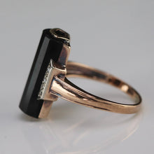 Load image into Gallery viewer, Barrel cut elegant onyx and diamond vintage ring in yellow gold from Manor Jewels