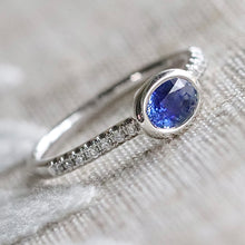 Load image into Gallery viewer, East west blue Sapphire and diamond ring in 14k white gold