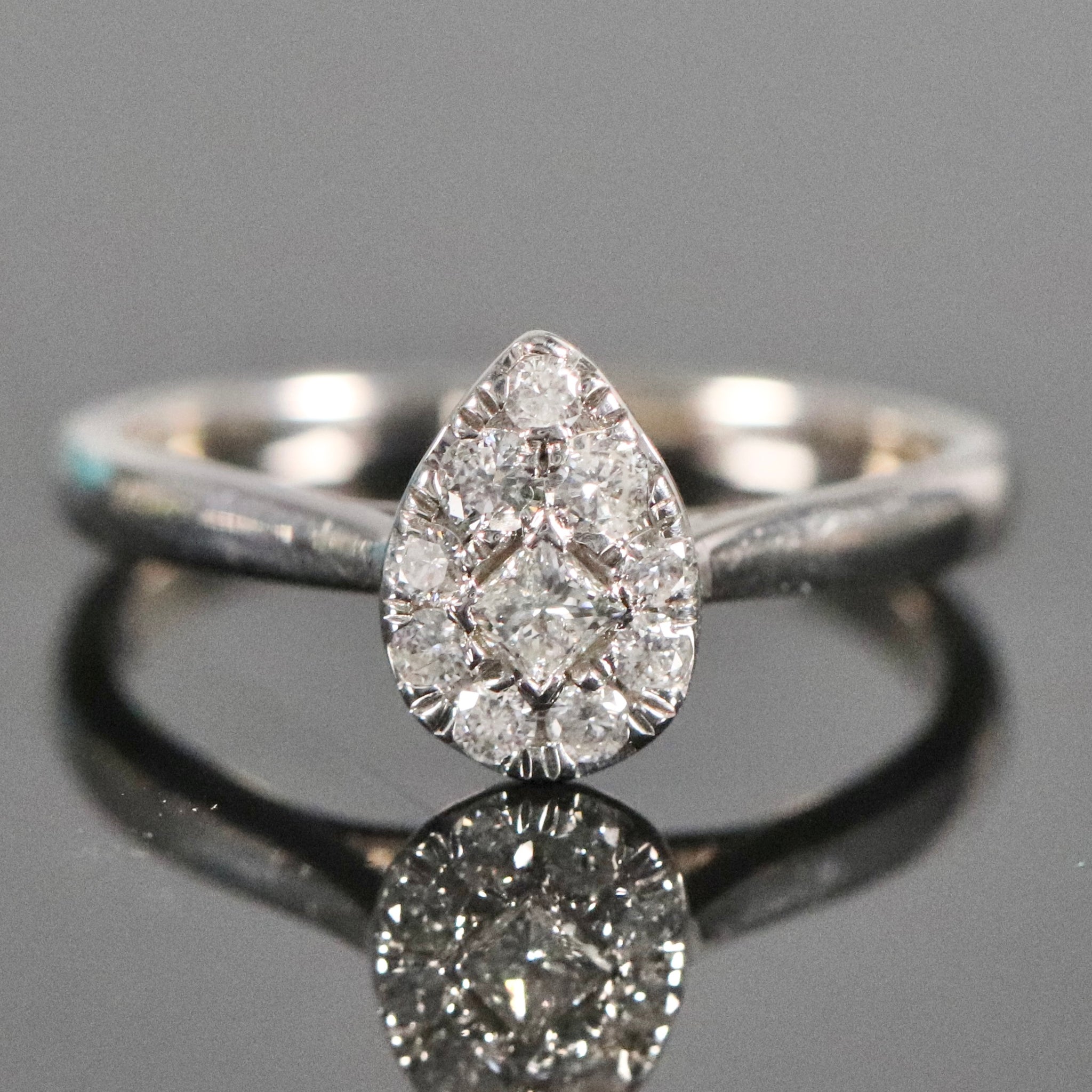 14K White Gold Pear Shaped Cluster Engagement Ring