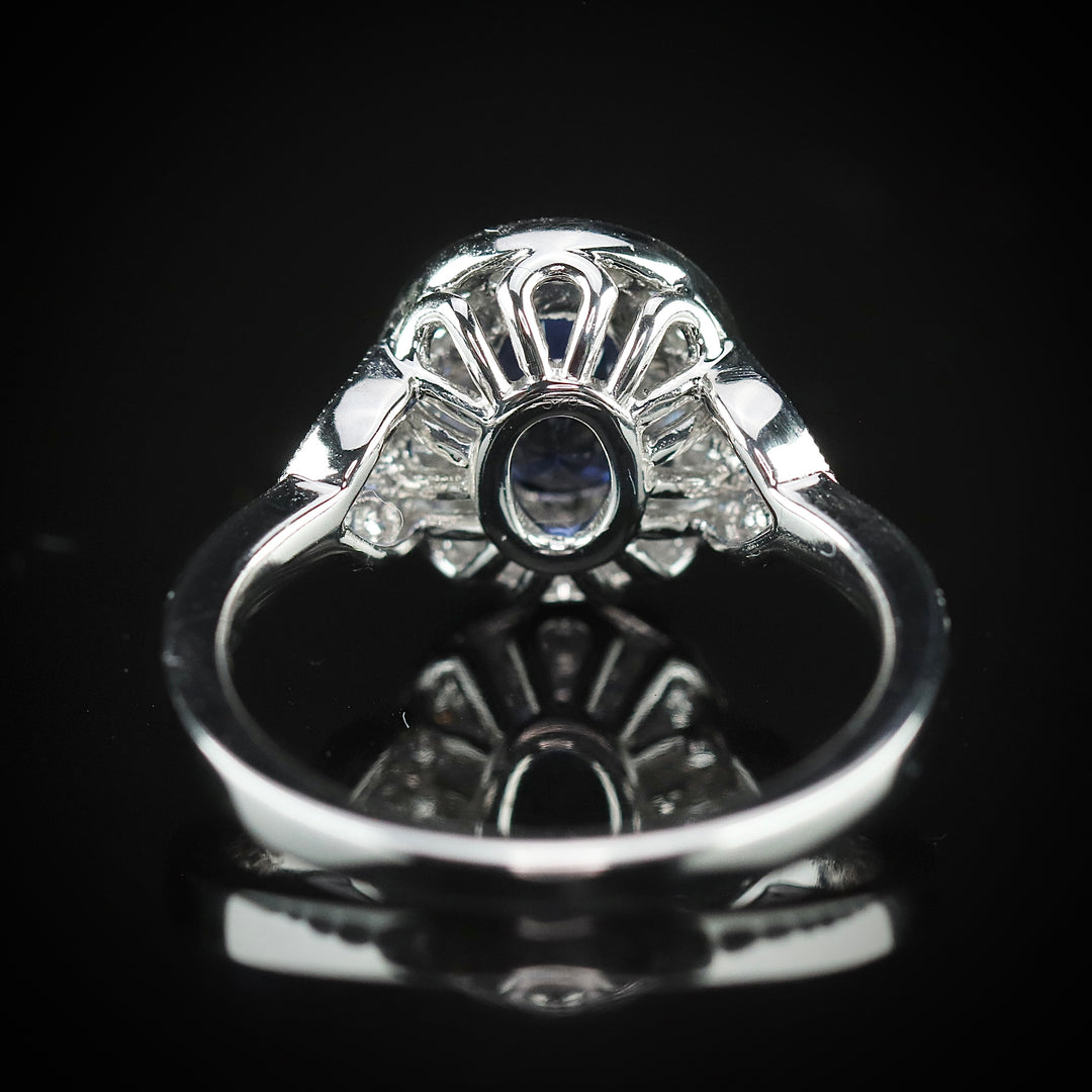 Sapphire and diamond ring in 14k white gold