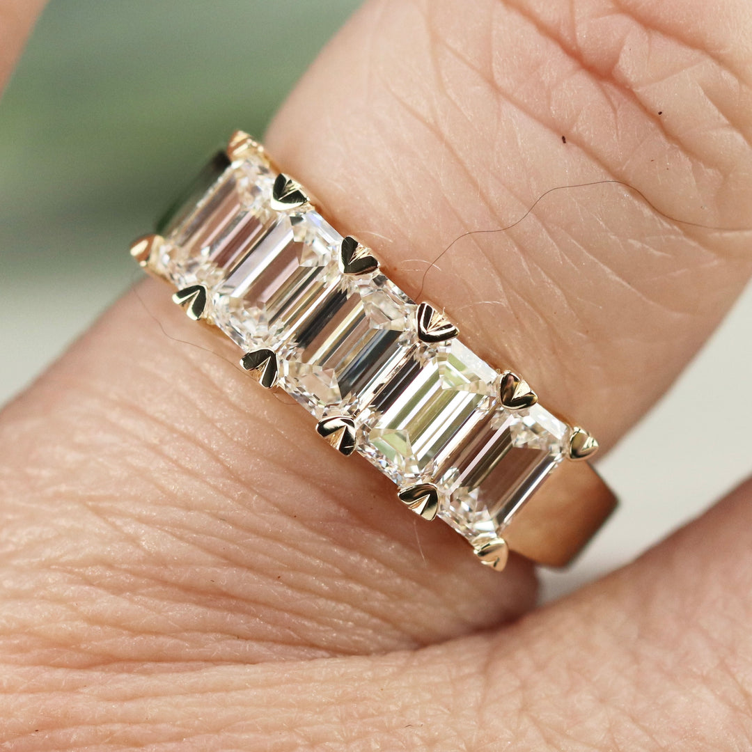 SPECIAL: Lab grown 2.375ctw 5 stone emerald cut diamond band ring in 14k yellow gold