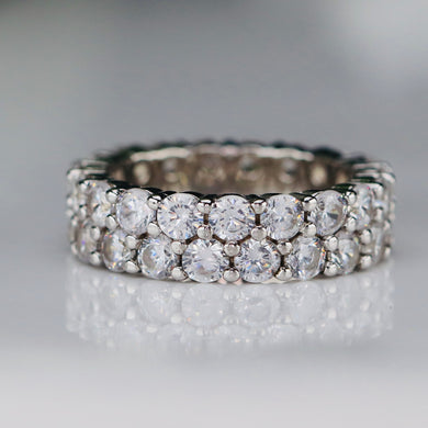 Sterling silver double row CZ eternity band