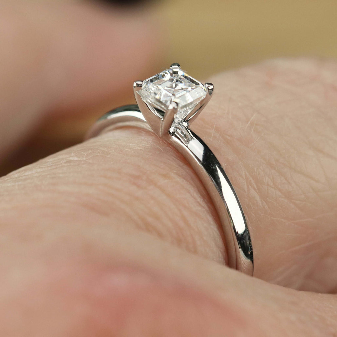 SPECIAL!  Lab grown diamond asscher solitaire ring in 14k white gold