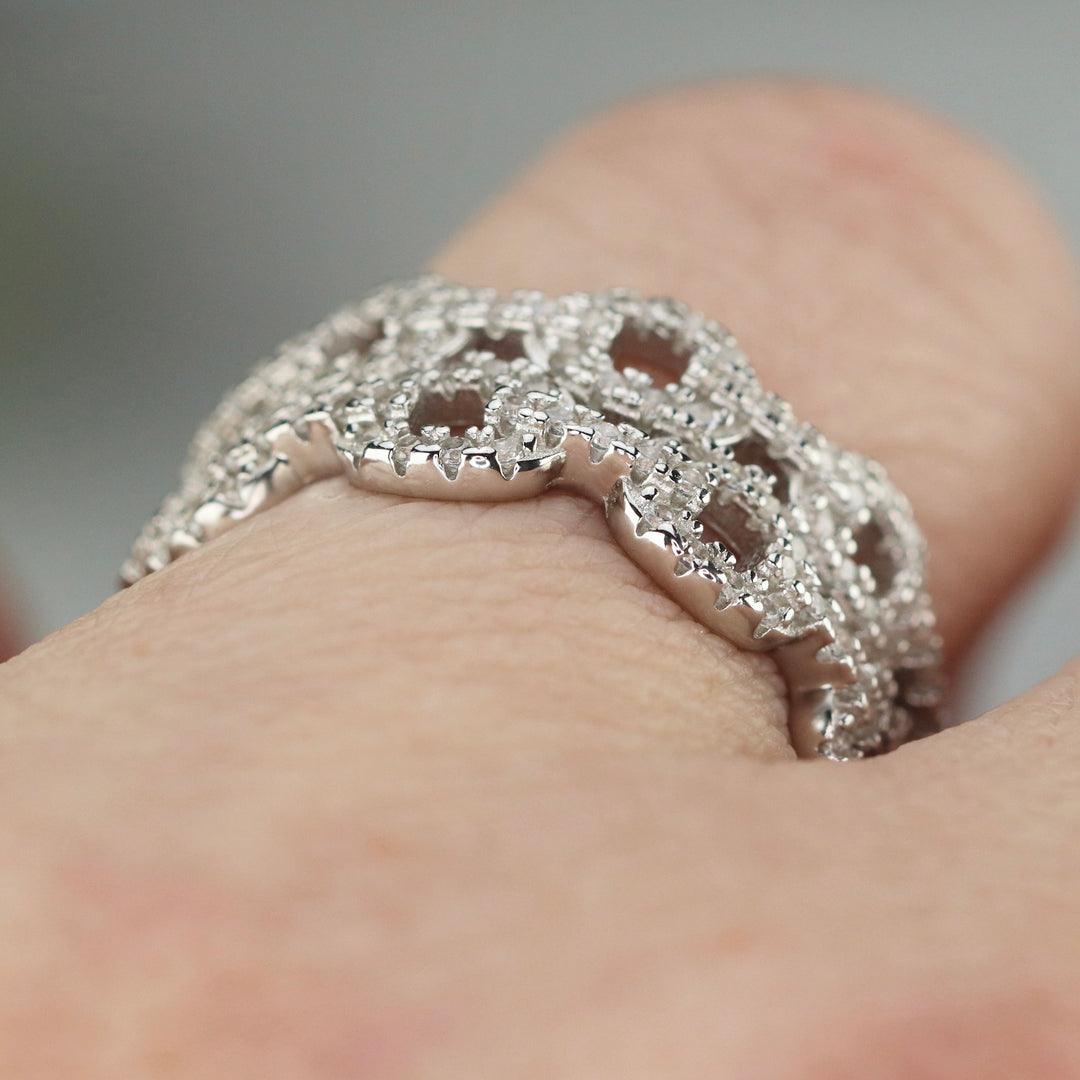 Sterling silver CZ studded double chain style band