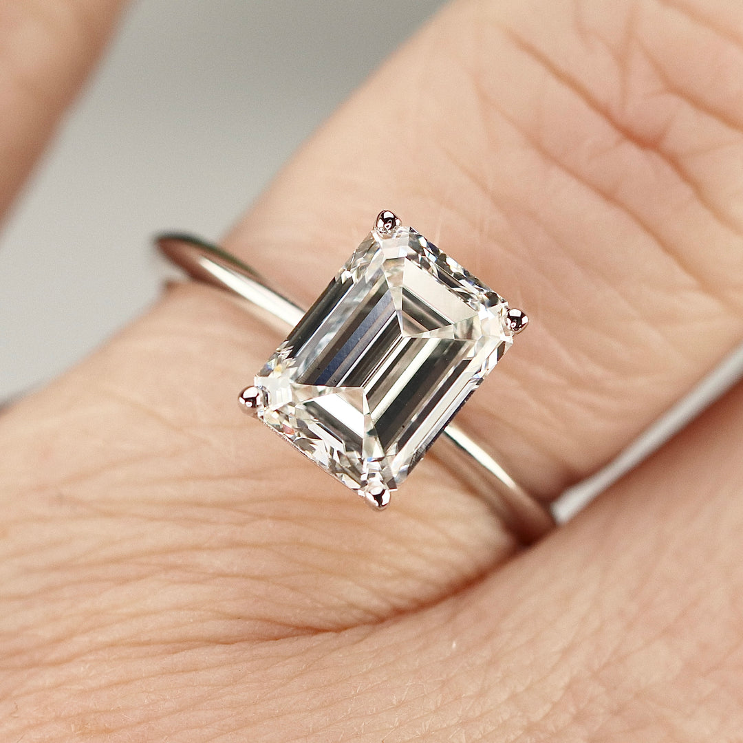 SPECIAL: 3ct emerald cut lab grown solitaire diamond ring in 14k white gold