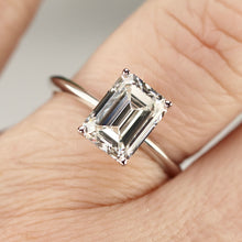 Load image into Gallery viewer, 3ct emerald cut lab grown solitaire diamond ring in 14k white gold