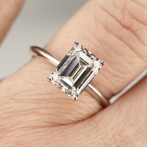 3ct emerald cut lab grown solitaire diamond ring in 14k white gold