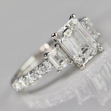 Load image into Gallery viewer, 3ctw emerald cut lab grown diamond ring in 14k white gold