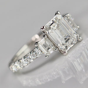 3ctw emerald cut lab grown diamond ring in 14k white gold