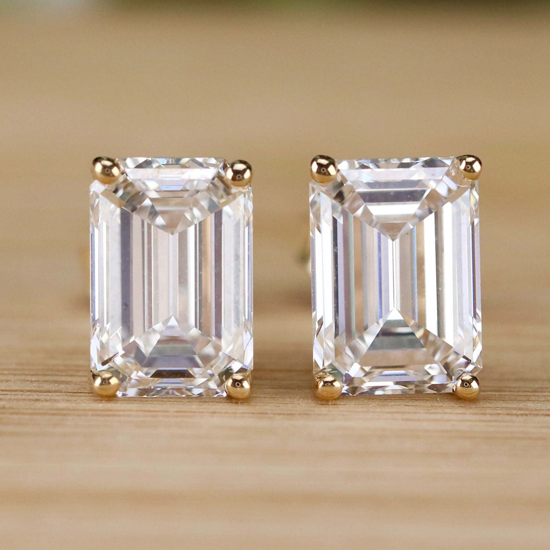 CUSTOM Lab grown 2.35ctw G/VVS1/VS1 emerald cut Diamond studs in 14k rose gold