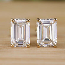 Load image into Gallery viewer, SPECIAL PRICING!  Lab grown 4ctw G/VS emerald cut Diamond studs in 18k yellow gold