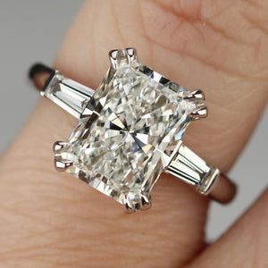 MANOR ROYAL: The Alexandra - 3.85ct radiant cut lab grown diamond ring in 14k white gold