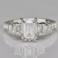 Load image into Gallery viewer, 3ctw emerald cut lab grown diamond ring in 14k white gold