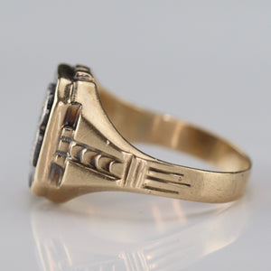 Ostby Barton vintage onyx B ring in yellow gold