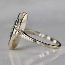 Load image into Gallery viewer, Vintage 1935 navette onyx ring in 14k white gold