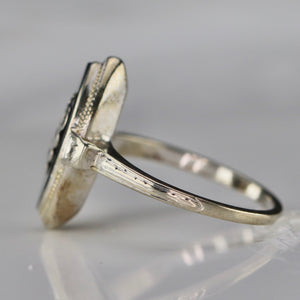 Vintage 1935 navette onyx ring in 14k white gold