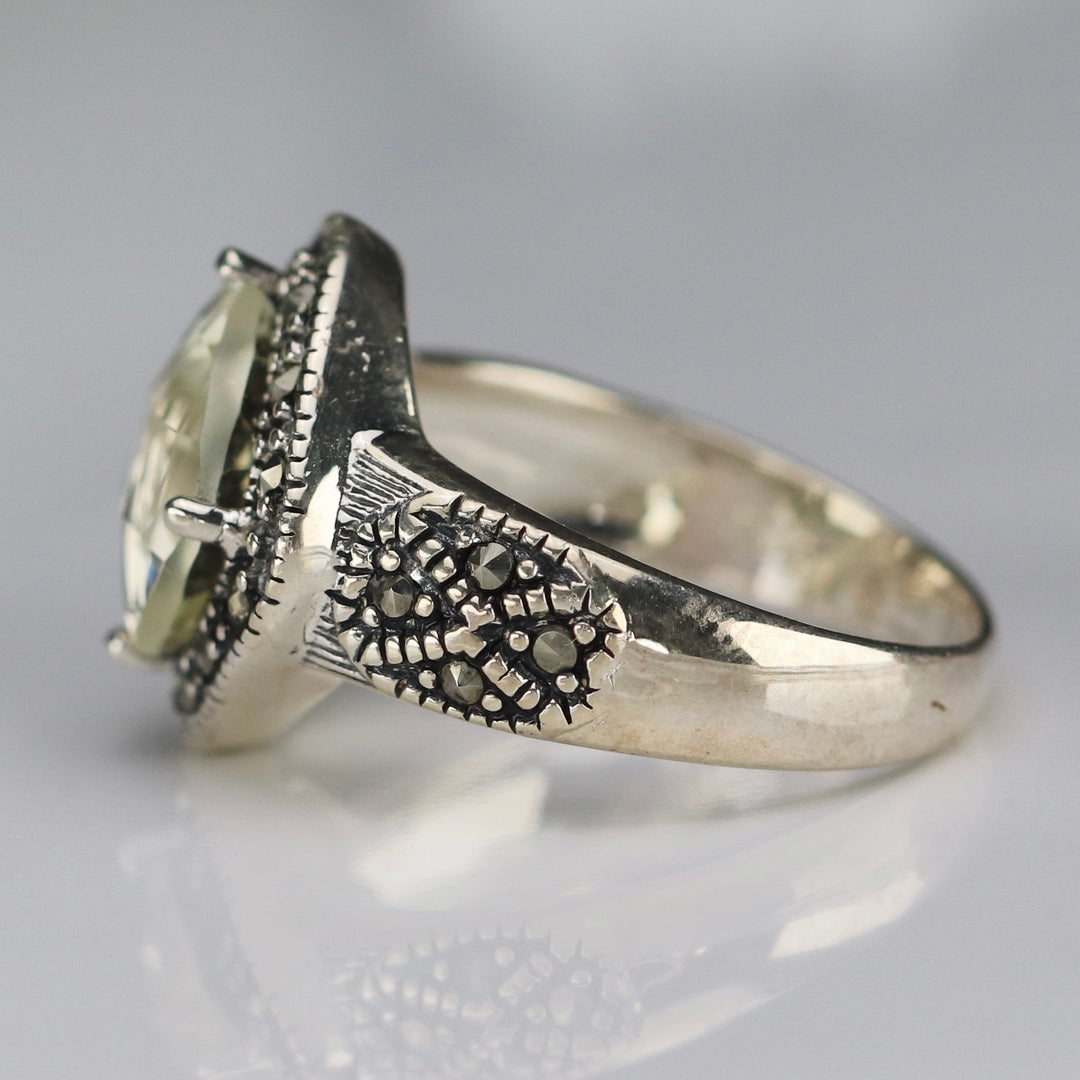 Sterling silver & marcasite lemon Quartz ring